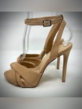 Gianni Bini Nude/Beige Suede Strap High Heels